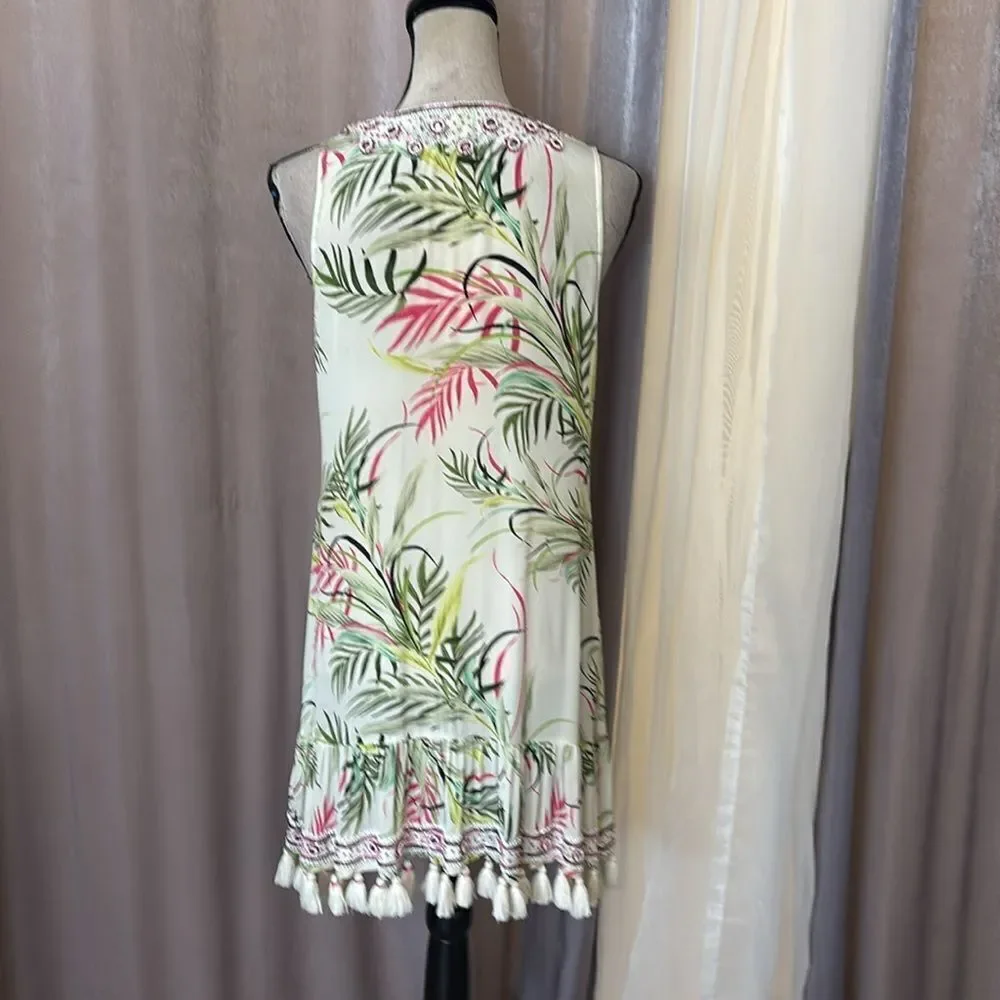 TAJ by Sabrina Crippa 100% rayon tassel/ beaded/embellished details dress, L